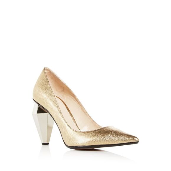 MARC JACOBS Womens Gold The Pump Toe Sculpted Heel Slip On Leather Pumps 38.5 - Picture 1 of 4